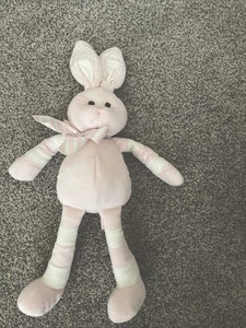 Bearington Baby Pink Bunny Rabbit Plush Striped Bow Embroidered Eyes - Picture 1 of 6