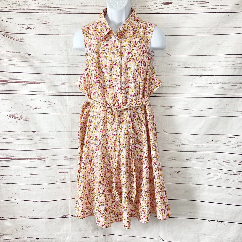 Vestido Camisa Torrid Feminino 2 EUA 2X Rosa Popeline Gola Sem Mangas Floral Novo sem etiquetas - Imagem 1 de 4