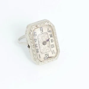 LE COULTRE SOLID GOLD 19.5 CARAT RARE ANTIQUE ART DECO RING WATCH MANUAL WIND - Picture 1 of 9