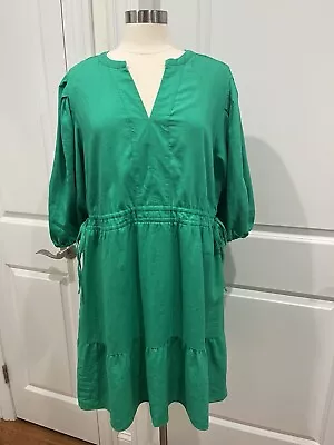 ¡Nuevo! Vestido Nanette Lapore Mezcla de Lino Manga 3/4 Verde Talla 16 Nuevo con Etiquetas Foto 1 de 4