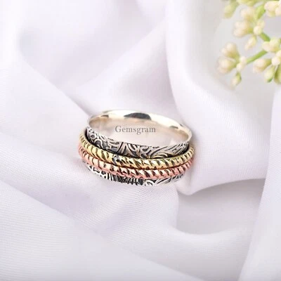 Gemsgram Solid 925 Sterling Silver Unisex Spinner Ring Meditation Jewelry - Image 1 of 4