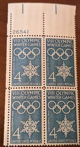 US 4 Cent Postage Stamp VIII Olympic Winter Games 1960 Block of 4 Unused  - Picture 1 of 2