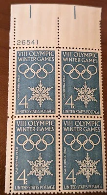 US 4 Cent Postage Stamp VIII Olympic Winter Games 1960 Block of 4 Unused  - Image 1 of 2