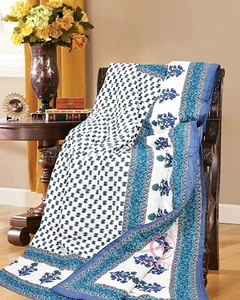Indian Handmade Floral Jaipuri Razai Cotton Quilted Bedspread Bedding Quilt - Picture 1 of 5