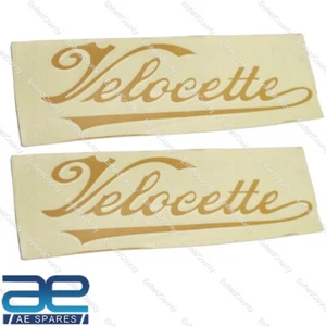 Velocette Petrol Gas Fuel Tank Logo Decal Sticker Pair Golden 150x45mm ECs - Picture 1 of 4