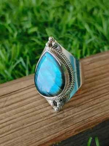 Solid 925 Sterling Silver Natural Labradorite Ring Gemstone Gift For Her A 1 - Picture 1 of 12