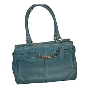 Coach Hampton Shoulder Bag w/Dust Bag & Box Leather Satchel Vintage Blue/Silver - Picture 1 of 13