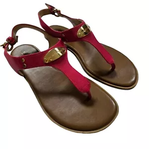 Michael Michael Kors Thong Sandals Womens 8M Pink Gold Plate Logo Beachy Vacay - Picture 1 of 9