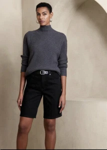 NWT Women’s Banana Republic Bermuda denim Shorts black wash 00/24  belt loops - Picture 1 of 7