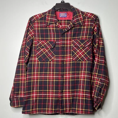Vintage Pendleton Board Shirt Mens M Red Loop Collar Plaid Wool Flap Pockets 60s - Image 1 of 4