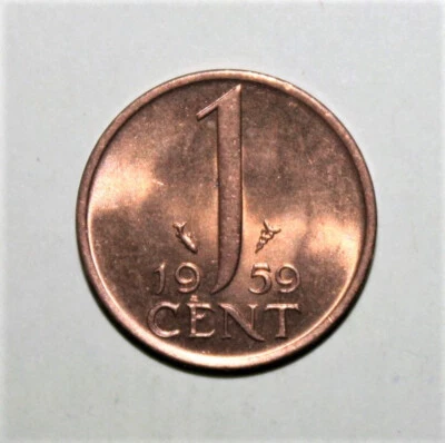 S2 - Netherlands 1 Cent 1959 Brilliant Uncirculated Bronze Coin - Queen Juliana - Image 1 of 2