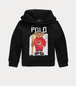 NWT Ralph Lauren Ski Bear Polo Bear Fleece Hoodie Polo Black Size 6 - Picture 1 of 2