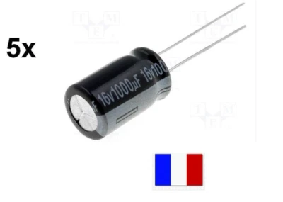 LOT 5X CONDENSATEURS CHIMIQUE 1000µF 1000MF 1000uF 16V RADIAL 105° - Photo 1/2