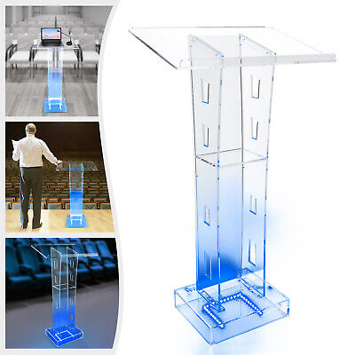 Clear Acrylic Lucite Podium Led Pulpit High Stability Storage Lectern Modern • 370£
