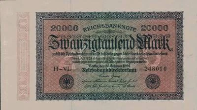 Huge 1923 Germany Weimar Republic Hyper Inflation 20.000 Mark Banknote - Image 1 of 2