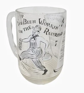 Vintage I’ve Been Working On The Railroad Song Lyrics Sheet Music Glass Mug MCM - Picture 1 of 6