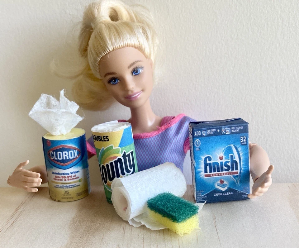 4 pcs lot 1:6 Doll Kitchen Clean Supplies Paper Towel Bounty Mini Brands scotch - Image 1 of 4