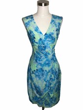 N232 NANETTE LEPORE Designer Dress Size 8 Medium Blue Green Floral Sleeveless
