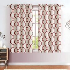 New Moroccan Tile Linen Textured  Printed Terra Red Curtain Panels 45"L x 52"W