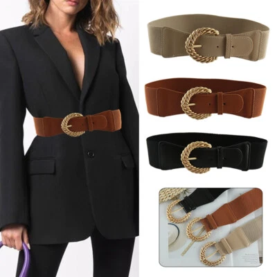 Women Stretch Cummerbunds Waist Belt Faux Leather Alloy Buckle Wide Corset Belt - image 1 of 4