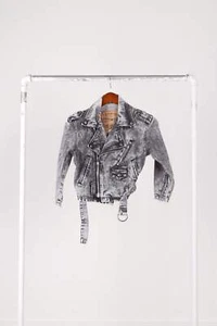 Vintage 80's Levi's 'Acid Wash' Youth Moto Biker Jacket Black - Picture 1 of 15