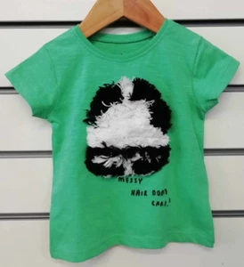 NEXT GIRLS `MESSY HAIR` GREEN T SHIRT AGE 6 - 9 MONTHS NEW (ref 602) - Picture 1 of 2