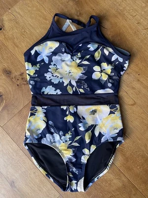 Oh La La Dancewear Reagan Leotard CL Navy Floral Mesh Dance Gym Wear - Image 1 of 4