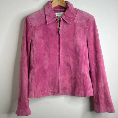 De Colección Y2K Gamuza Cuero Chaqueta Talla L Rosa Cremallera Frontal Cuello Vaquera Occidental Barbie Foto 1 de 4