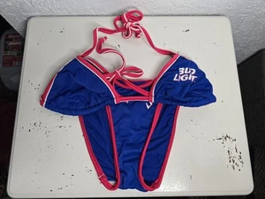 Vintage Bud Light Two Piece Swimsuit High Cut Size 7 Retro Bathing Suit - Picture 1 of 12