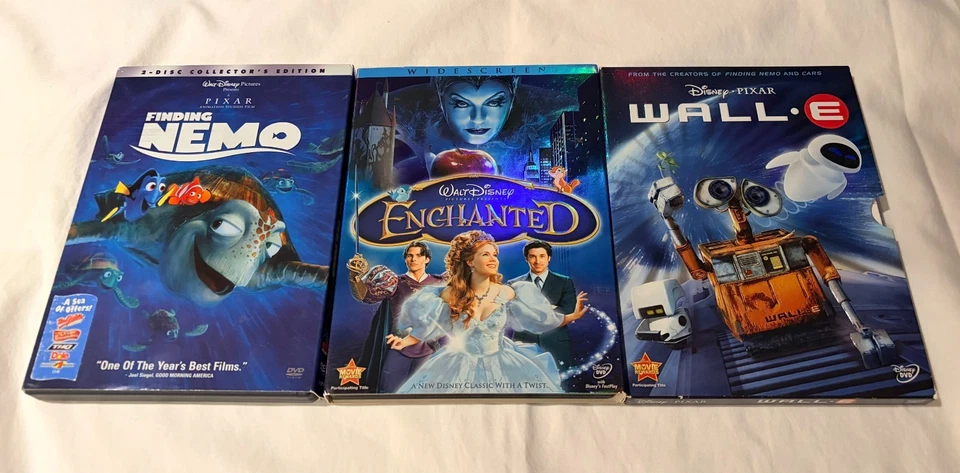 LOT of 3 Disney Pixar DVDs: Wall-E, Enchanted, Finding Nemo (2-Disc Edition) Fam - Image 1 of 4