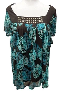 Top Apt 9 para mujer talla 3X marrón con cuentas cuello cuadrado hoja de palma boho bosque hada - Imagen 1 de 11