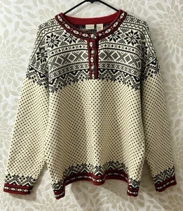 L.L. Bean Women’s XL Fair Isle Henley Pullover Heavy Cotton Nordic Sweater - Picture 1 of 13