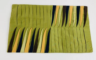 Pier 1 Decorative Throw Pillow Cover Green Gold Black Pleats 19” x 12”  Retro - Image 1 of 4