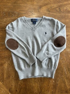 Polo Ralph Lauren Sweater Boys 5 Gray Crewneck Pullover Elbow Pads Cotton - Picture 1 of 4