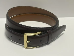 Vintage Canterbury Brown Glazed Cowhide Belt Sz 36 Brass Buckle - Picture 1 of 3