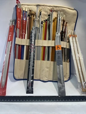 Knitting Needles Vintage,Fabric Bag, Crochet Needles, Bundle Aluminium, Wood,etc - Image 1 of 4