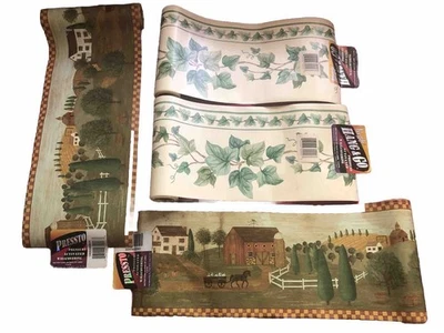 Vintage Presto Wall Paper Leaf Pattern Horse In Country Farm Barn Cottage 20 Yds - Image 1 of 4