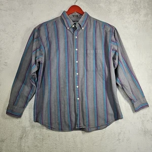 VTG James River Traders Button Up Gray Teal Purple Vert. Stripes Long Slv Sz XL - Picture 1 of 14