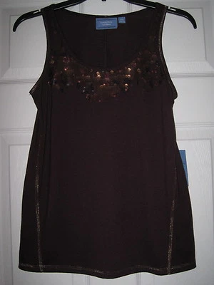 NUEVO CON ETIQUETAS SIMPLEMENTE VERA por VERA WANG MARRÓN JAMOCHA PXS PETITE XS BRONCE LENTEJUELAS CAMISETA SIN MANGAS Foto 1 de 4