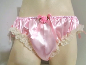 adult sissy sweet pink frilly men satin bikini panties bloomer dress-up 33-47 - Picture 1 of 3