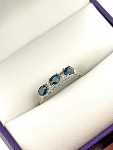14K White Gold Natural Diamonds And Natural Sapphires Size 7 - Picture 1 of 8