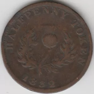Token coin 1832 Province of Nova Scotia Canada 1/2d bank token in fine condition - Foto 1 di 2
