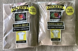 2 FRUIT OF THE LOOM MEN'S POCKET T-SHIRT  XL NOS 1996 Tan Imperfect Vintage - Picture 1 of 7
