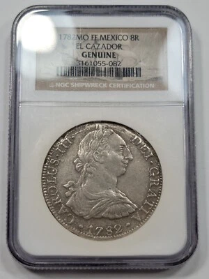 1782 Mexico Silver 8 Reales EL CAZADOR SHIPWRECK NGC Genuine Looks AU Nice *J704 - Image 1 of 3