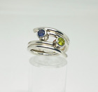 Fully Hallmarked Real Peridot & Amethyst Band Ring 925 Silver Size L1/2~M #18767
