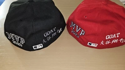 Lot Of 2: Shohei Ohtani MVP GOAT 2023 Los Angeles Angels New Era Size 7 5/8 Caps - Image 1 of 4