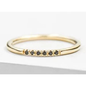 NEW Women's Dainty 14k Gold Plated S925 Black Melee Diamond Ring Size 6 - Picture 1 of 15