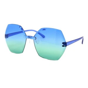 Girls Fashion Sunglasses Stylish Oversized Rimless Hexagon Shape Shades - Picture 1 of 30