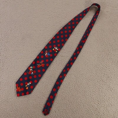 Corbata DE COLECCIÓN Disney Mickey Mouse Goofy Azul Punto Rojo 100% Seda Años 90 3.75" Foto 1 de 4