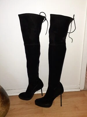 STUART WEITZMAN-GL29808-Black Velvet Over Knee-Stiletto Boots-Sz 6-Excellent - Image 1 of 4